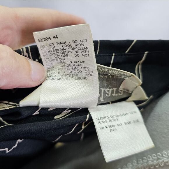 MaxMara Vintage Black and Cream Floral Silk Button Front Blouse Size 10 - Picture 8 of 10